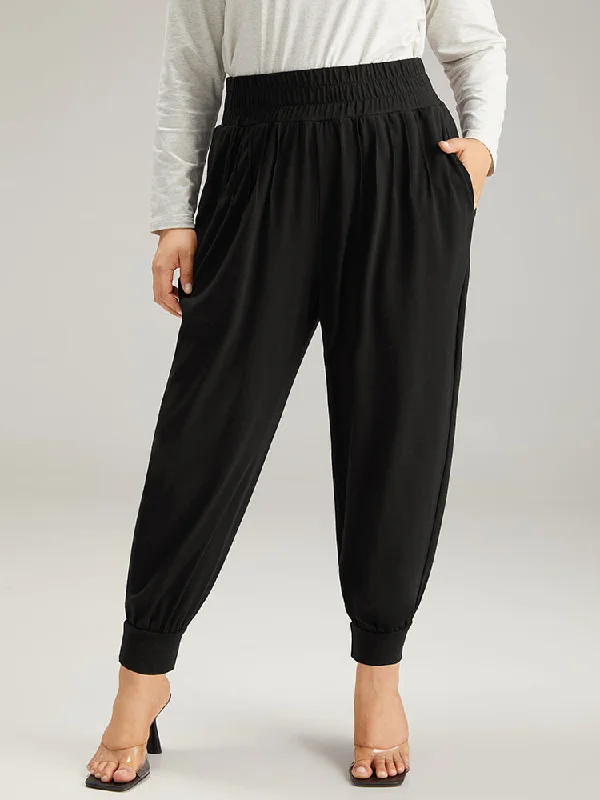 women's warm pantsSolid Shirred Pocket Harem Sweatpants