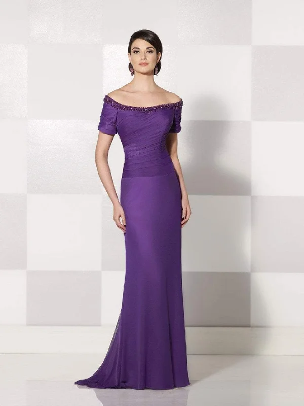 Formal Dress for Beach WeddingsCameron Blake by Mon Cheri - Bead-Trimmed Off Shoulder Gown 214687