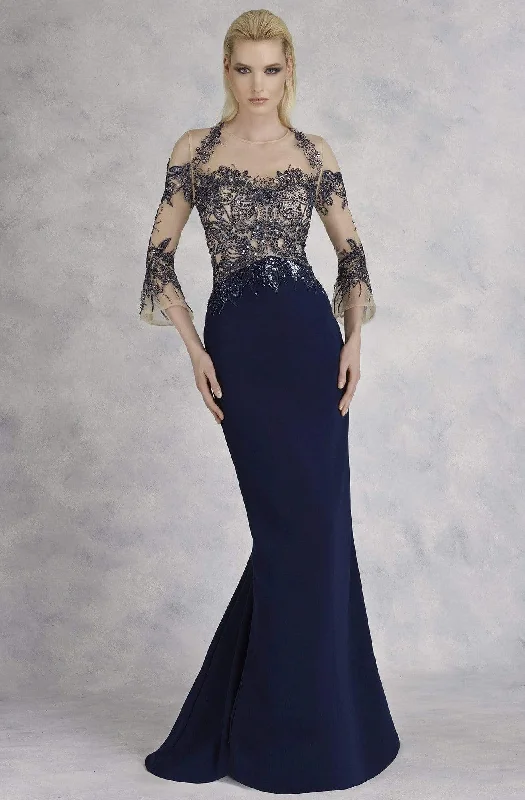 Formal Dress for Sustainable FashionJanique - JA3011SC Sequined Sheer Quater Sleeves Long Gown