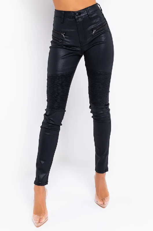 women's patterned pantsMOTO PU PANTS BLACK