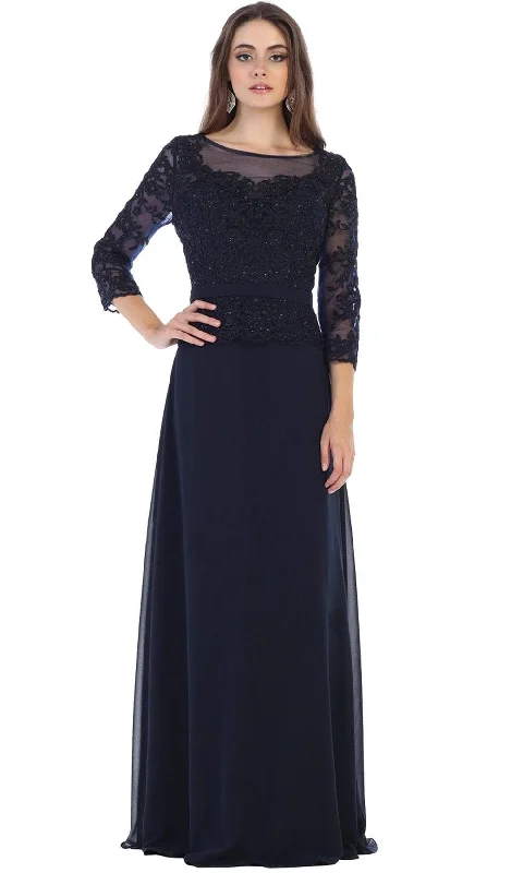 Formal Dress for PromsMay Queen - MQ1599SC Illusion Quarter Sleeves Long Gown