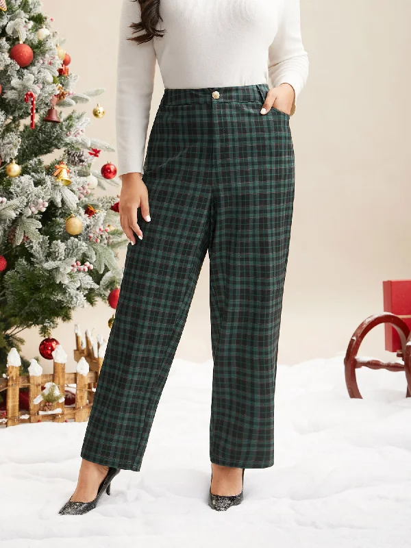 women's timeless pantsPlaid Pattern Straight-Leg Mid Rise Pants