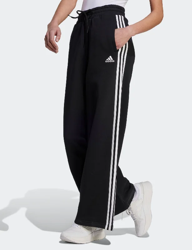 women's high-performance pantsEssentials 3-Stripes French Terry Wide Joggers - Black/White