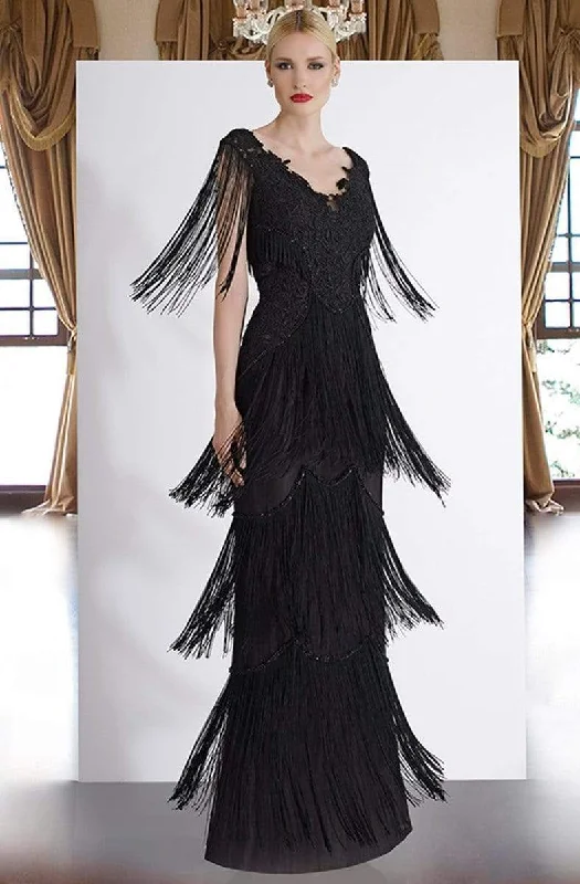 Formal Dress for Sports AwardsJanique - K6624SC Cap Sleeves Fringed Embellished Long Gown