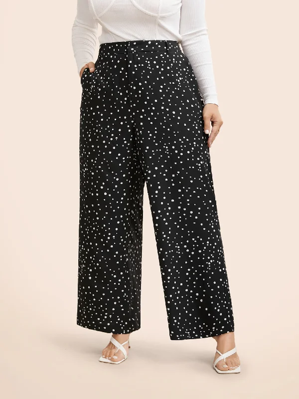 women's sustainable pantsPolka Dot Mid Rise Wide Leg Pants