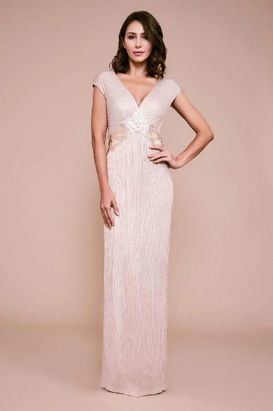 Formal Dress for Indoor WeddingsTadashi Shoji - VG19292L Pleated Plunged V-Neck Formal Gown