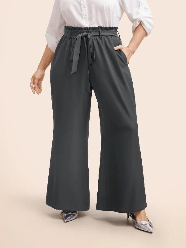 women's designer pantsSolid Tie Knot Paperbag Waist Pants