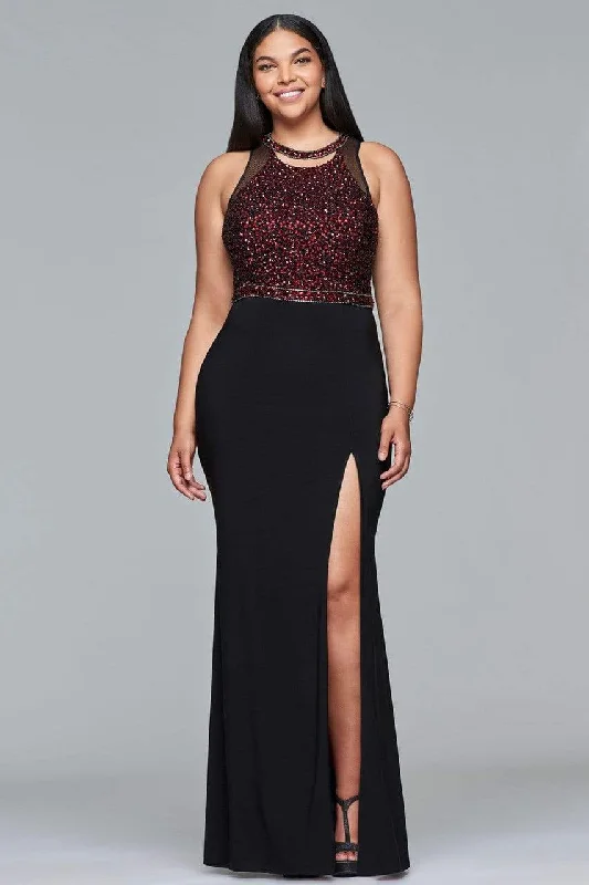 Formal Dress for Fashion WeeksFaviana - 9425SC Jewel Embellished Sheath Gown With Slit