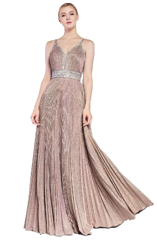 Formal Dress for Cultural FestivalsCinderella Divine - J8589 Glitter Pleats A-line Flowy Gown