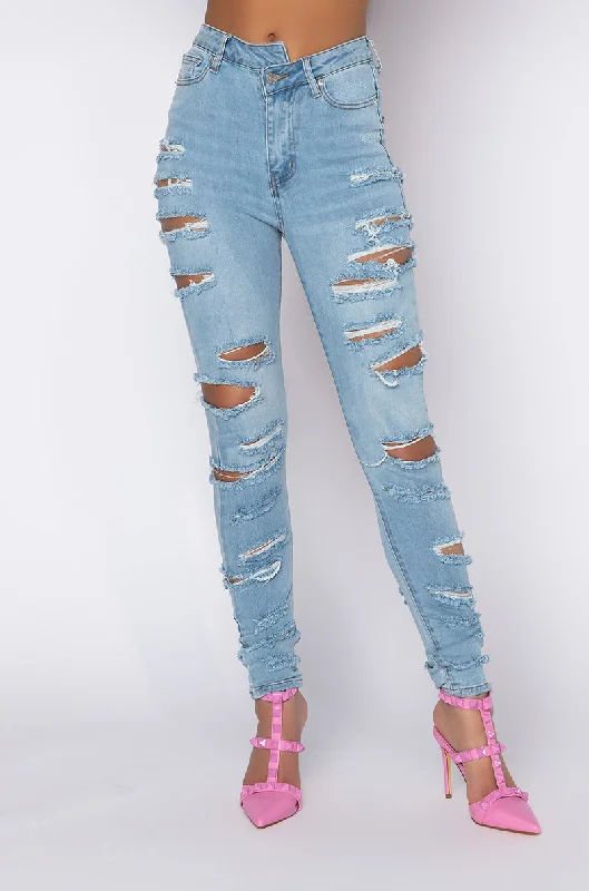 women's distressed denim pantsOPPOSITE DIRECTION HIGH WAISTED DISTRESSED SKINNY JEANS