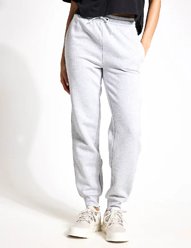 women's elegant pantsBrushed-Back Joggers - Light Grey Melange