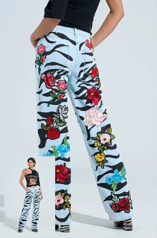 women's button-fly pantsSLEEPING WITH ROSES DENIM PANT