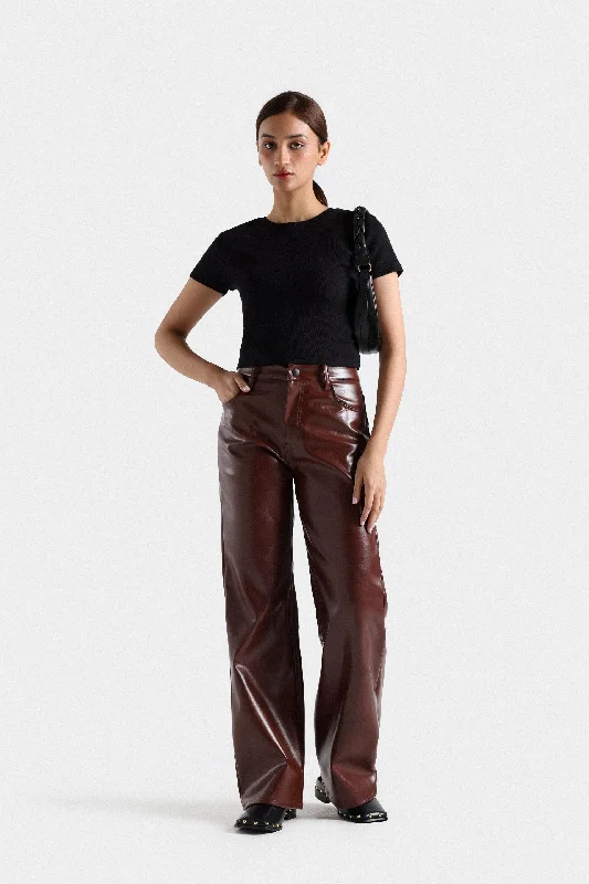 women's skinny pantsFaux Leather Wide Leg Pants