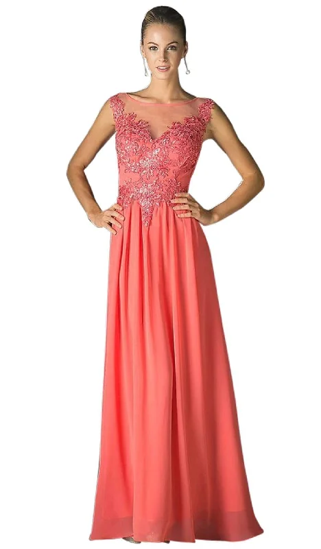 Formal Dress for Vintage ThemesCinderella Divine - CF005 Lace Sleeveless A-Line Gown