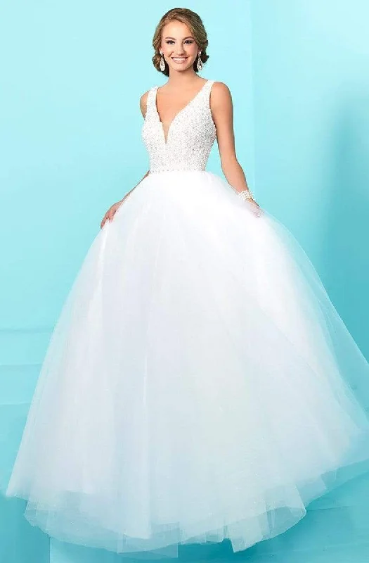 Formal Dress for Beach ThemesTiffany Designs - 16241SC V Neck Organza Glittered Ballgown