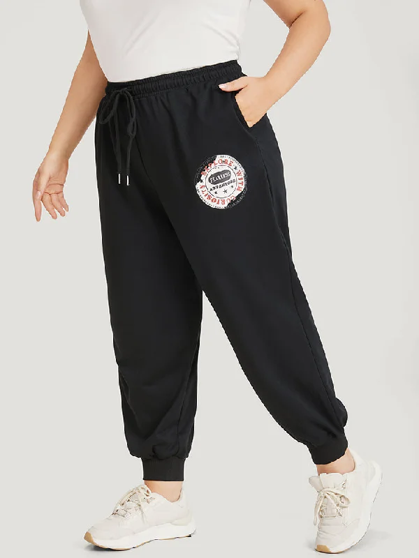 women's low-slung pantsPlain Drawstring Patched Detail Pocket Sweatpants