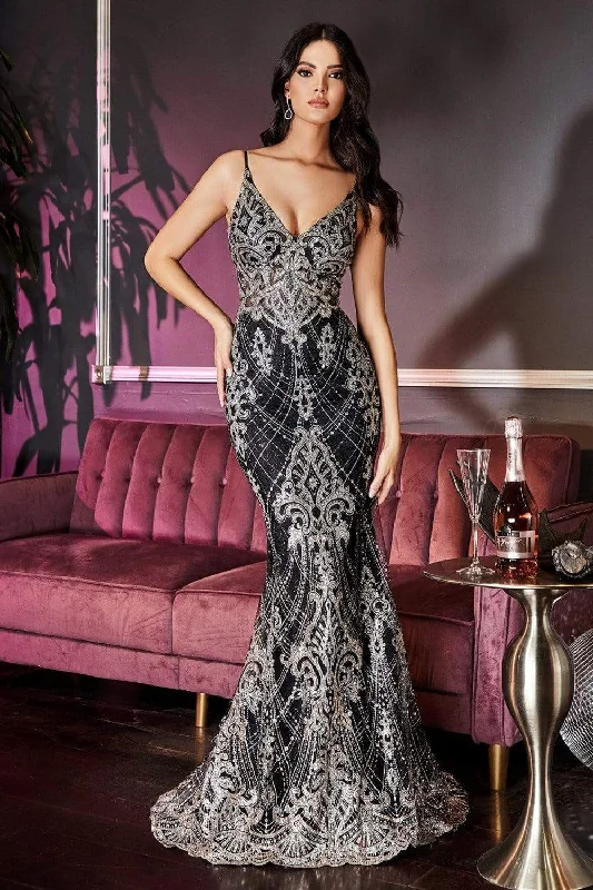 Formal Dress for Formal DancesCinderella Divine - C27 Glitter Print Mermaid Gown