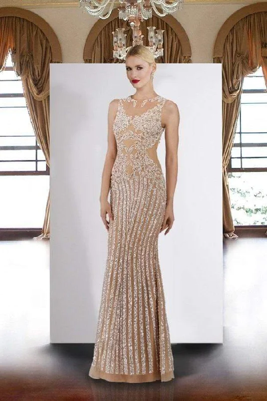 Formal Dress for Humanitarian AwardsJanique - 17007SC Sleeveless Sequined Sheath Gown In Ivory