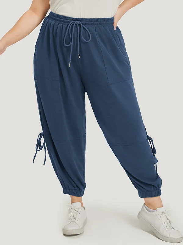 women's high-slung pantsSolid Drawstring Pocket Ties Cut Out Sweatpants