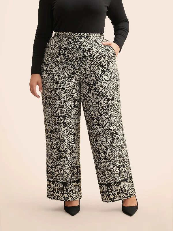 women's bridal pantsMid Rise Boho Print Pocket Pants