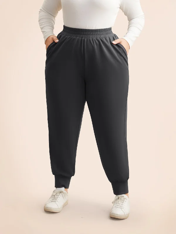 women's travel pantsSolid Elastic Waist Carrot Pants