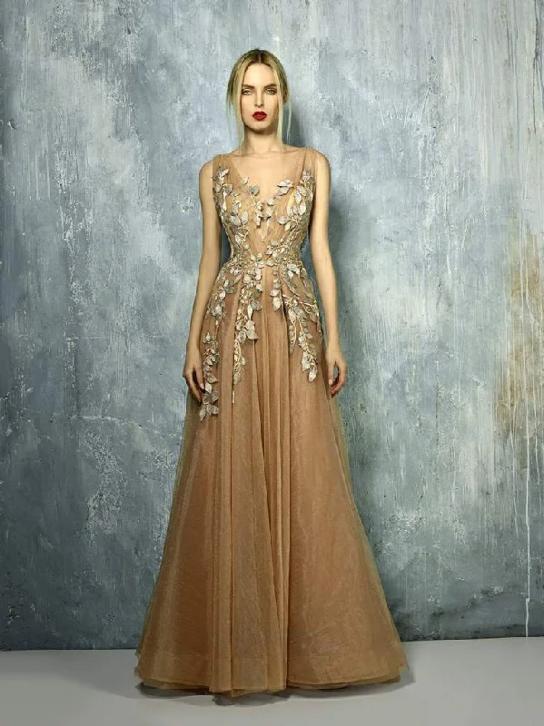 Formal Dress for Runway ShowsBeside Couture by Gemy - BC1300SC V-Neck Appliqued Gown