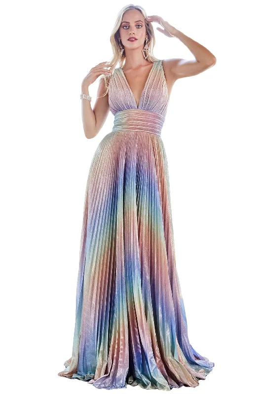 Formal Dress for Masquerade BallsCinderella Divine - CW223 Multicolored Pleated Long Gown