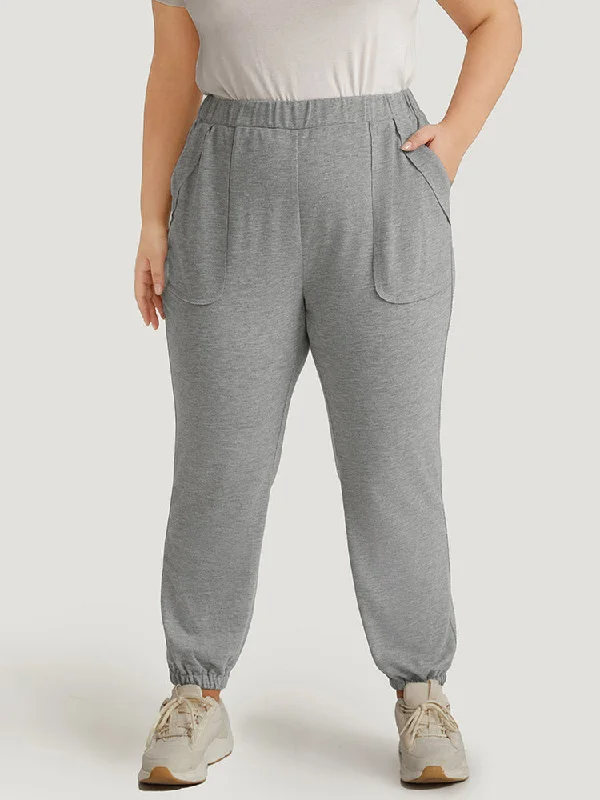 women's patterned pantsSolid Patched Slant Pocket High Rise Sweatpants