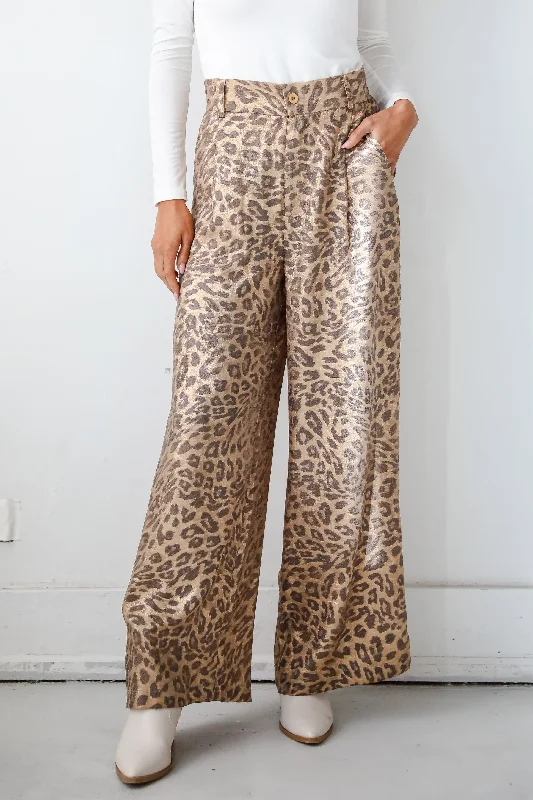 women's tall pantsWildly Poised Leopard Metallic Trouser Pants