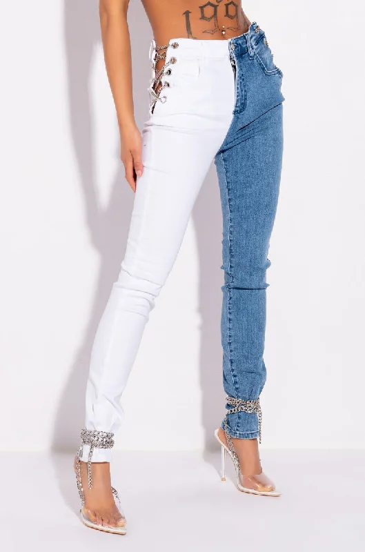 women's striped pantsDOUBLE FACE CHAIN SKINNY JEANS