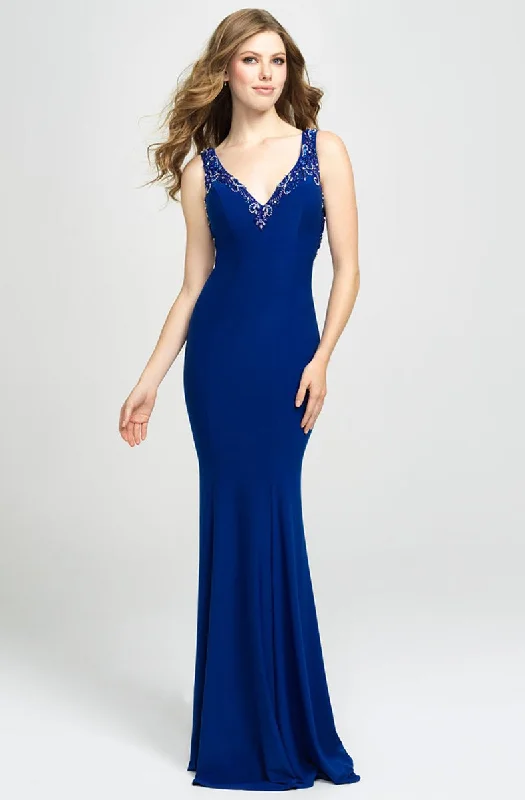 Formal Dress for Formal DinnersMadison James - 19-150SC Beaded Sleeveless V-Neck High Slit Gown