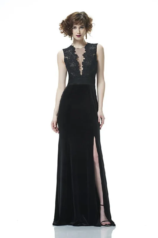 Affordable Formal Dress OptionsTheia - 883004SC Corded Lace Illusion V-Neck Sheath Gown