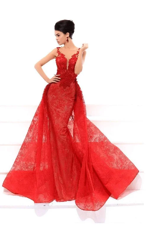 Formal Dress for Talent ShowsTarik Ediz - 93439SC Illusion Bateau Overskirt Long Gown