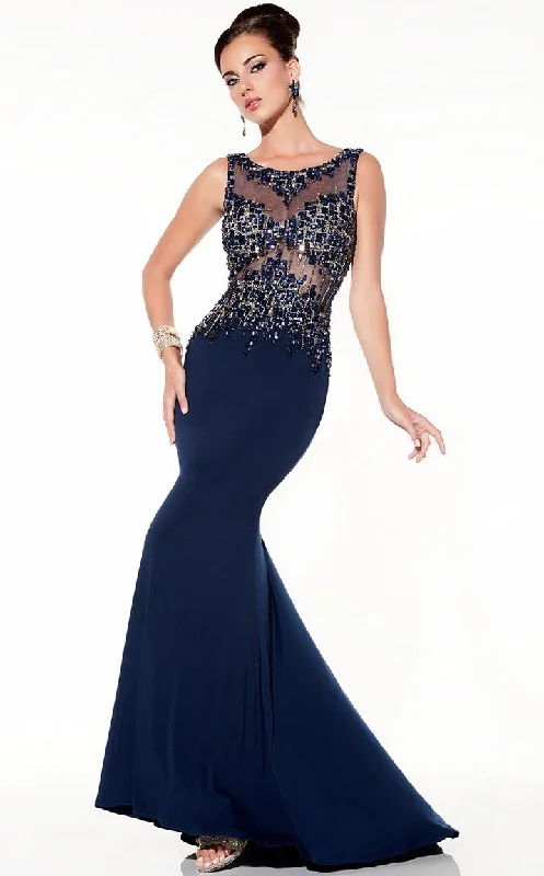 Formal Dress for Vintage ThemesPanoply - 14796SC Bedazzled Illusion Sleeveless Trumpet Gown