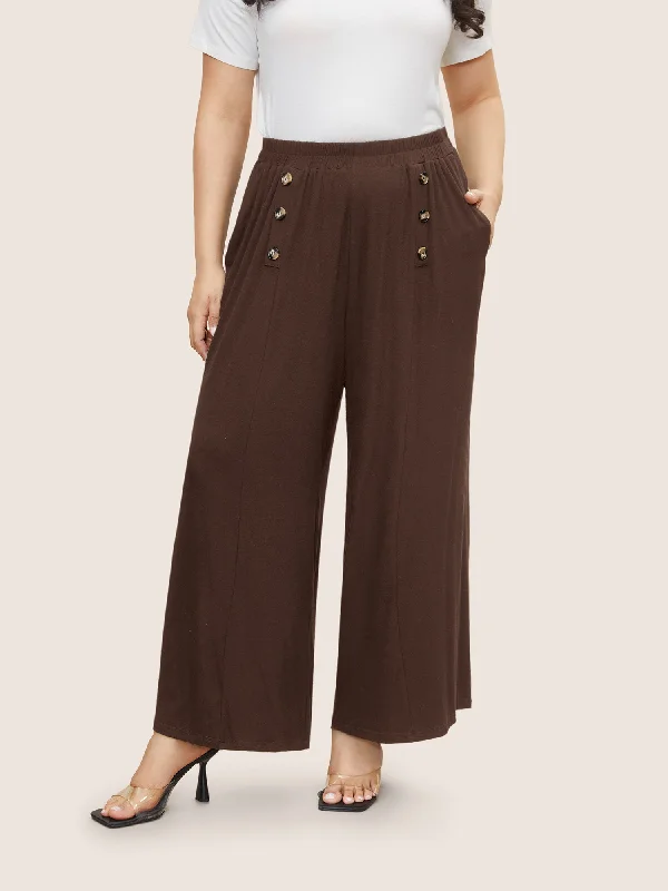 women's high-waisted pantsSupersoft Essentials Button Detail Wide Leg Pants