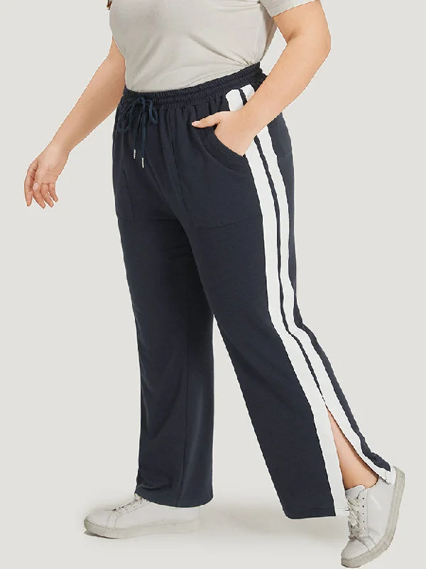 women's cool pantsTwo Tone Slant Pocket Bowknot Split Side Sweatpant