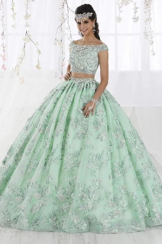 Formal Dress for Formal DinnersFiesta Gowns - 56370SC Off Shoulder Embroidered Ballgown