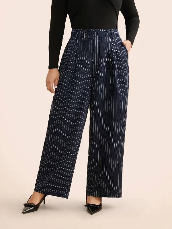 women's classic pantsStriped Button Detail Mid Rise Wide Leg Pants