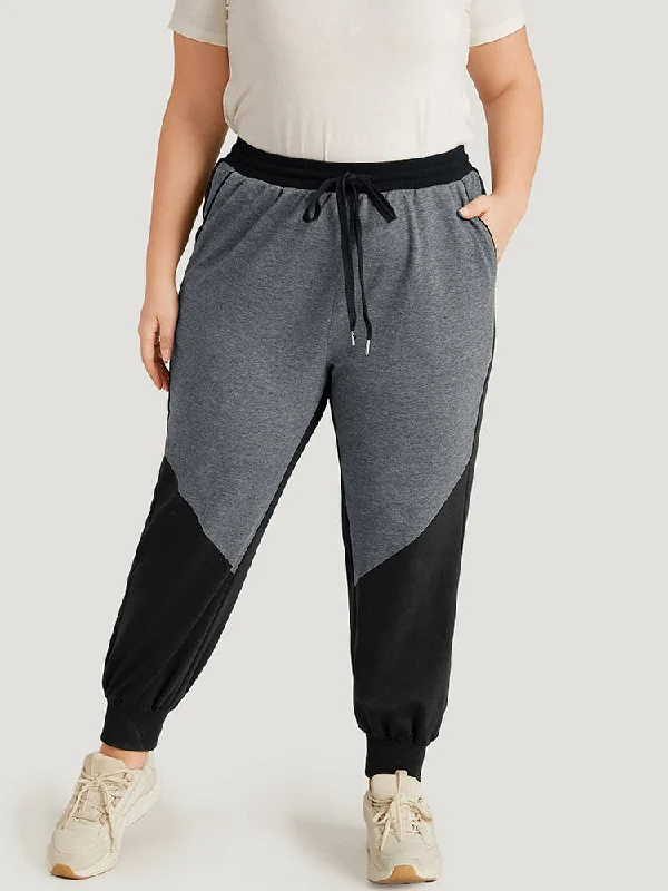 women's winter pantsContrast Patchwork Pocket Drawstring Elastic Waist Sweatpants