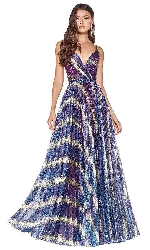 Formal Dress for Destination WeddingsCinderella Divine - KC895 Pleated Glitery Multicolor Gown