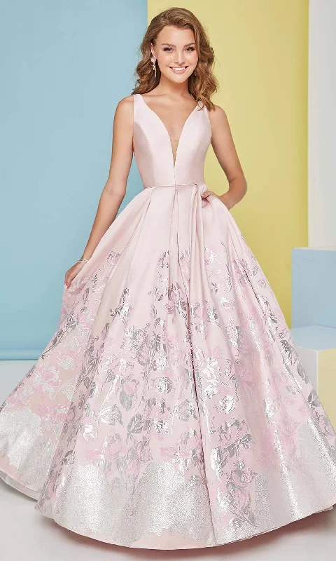 Formal Dress for Emmy AwardsTiffany Designs - 16479SC Plunging V-Neck Floral Ballgown