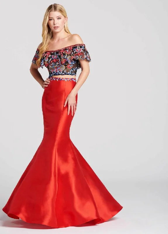 Formal Dress for Indoor WeddingsEllie Wilde - EW118025 Ruffled Off Shoulder Mermaid Gown