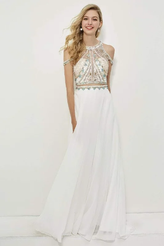 Formal Dress for Awards CeremoniesAngela & Alison - Cold Shoulder Halter Sheer Long Gown 81043SC