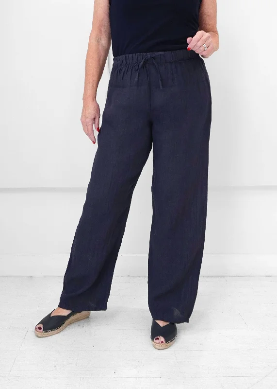 women's mid-rise pantsOrange - Drawstring Linen Pant