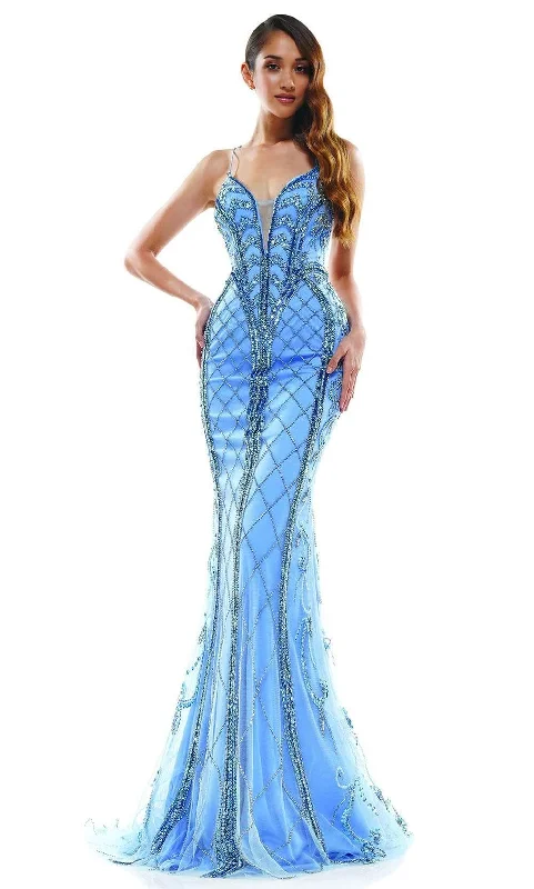 Formal Dress for Bohemian ThemesColors Dress - J127 Beaded Strappy Trumpet Gown With Sweep Train