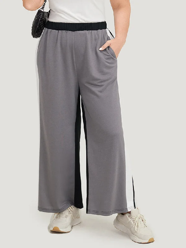 women's solid-color pantsContrast Patchwork Pocket  High Rise Sweatpants