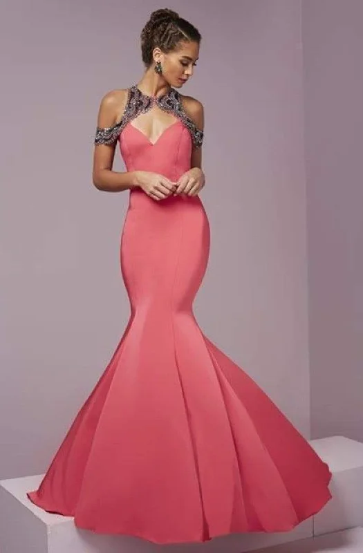 Formal Dress for Garden Party ThemesTiffany Designs - 46106SC Beaded Cold Shoulder Satin Gown