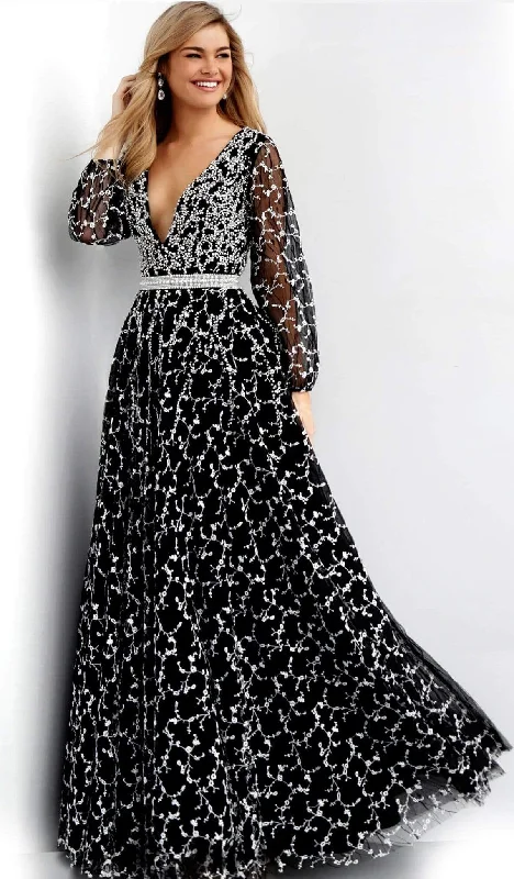 Formal Dress Shops in New YorkJovani - Floral Embroidered A-Line Gown 60421 - 1 pc Black In Size 20 Available