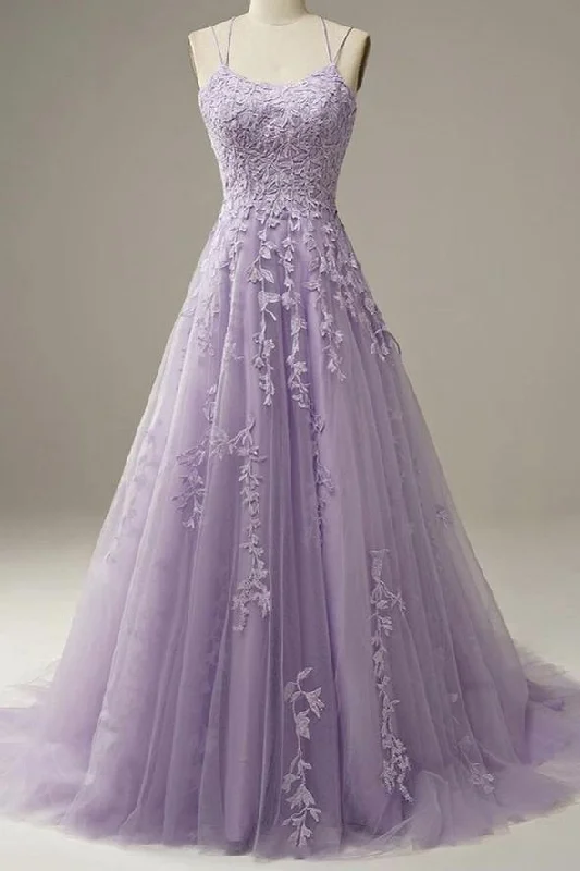 silk party dressesPurple lace long A line prom dress evening dress M2169