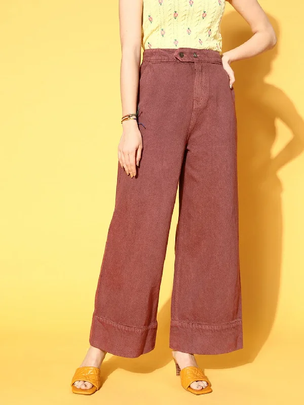 women's grey denim jeansWomen Burgundy Wide Leg Jeans